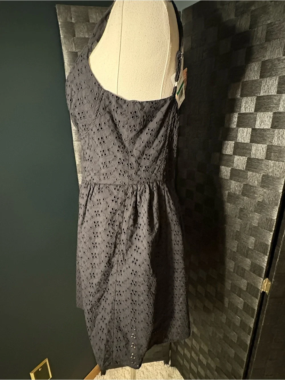 Self Esteem Black Eyelet Lace Corset Flare Sundress with Tie Straps